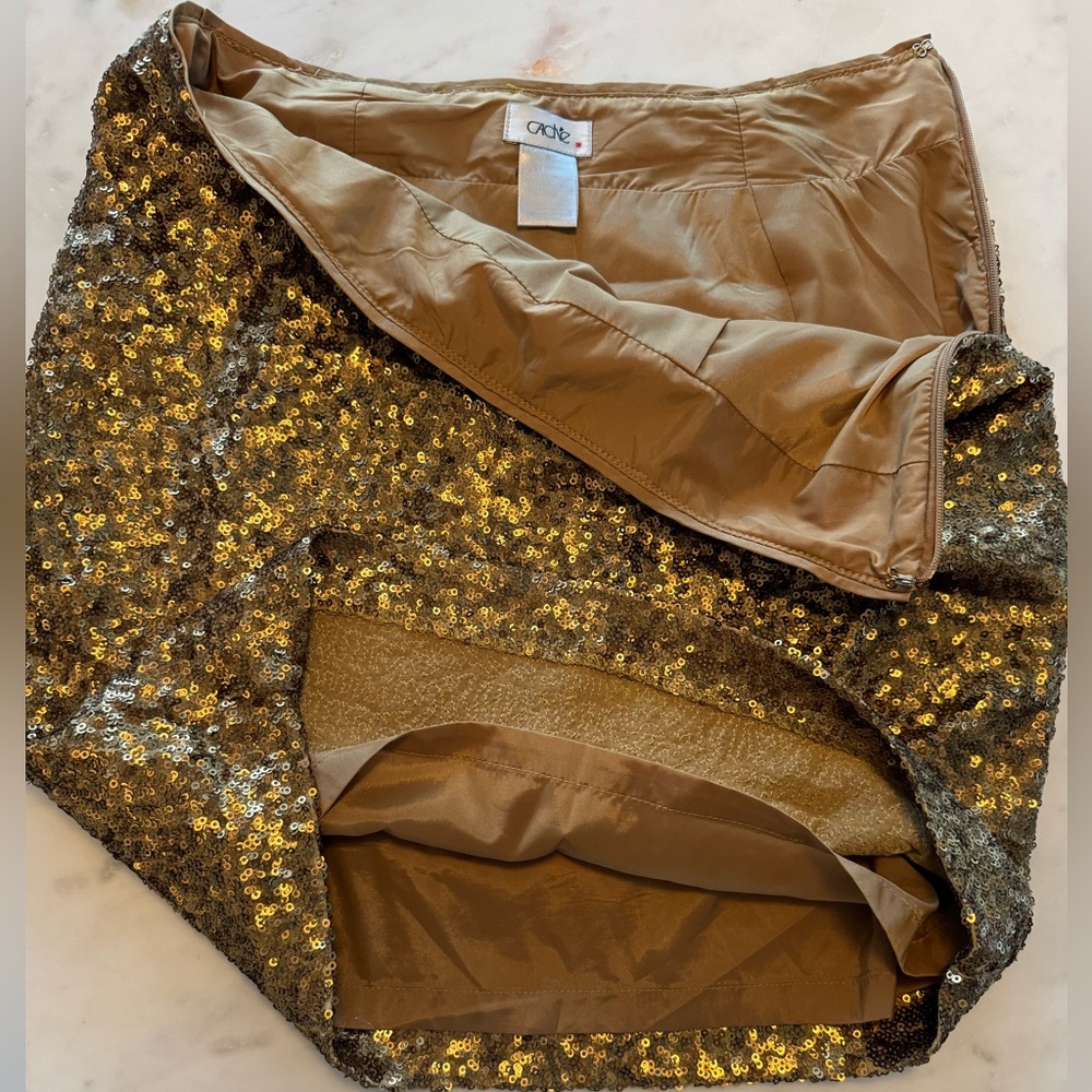 Cache Gold Mini Sequined Skirt Size 0 - image 3